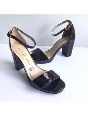 Chinese Laundry patent open toe block heel 8.5M tortoise